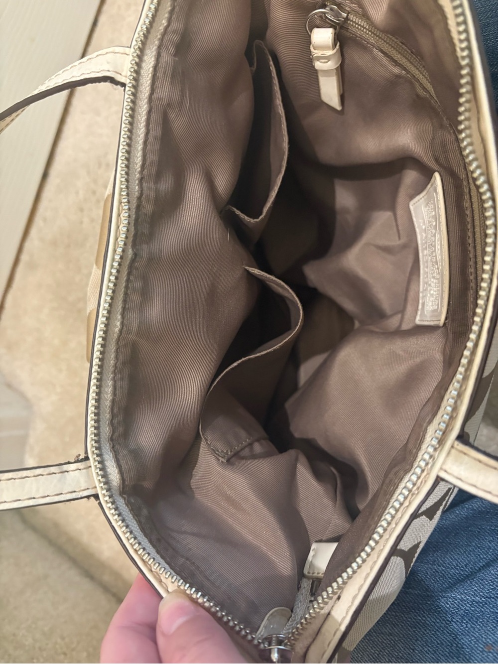Coach Beige Signature Canvas Tote with Leather Trim - Picture 6 of 6